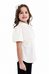 REBECA – Bluză elegantă cu dantelă, guler clasic și mâneci scurte bufante, ivory