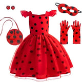 Rochie Miraculous Ladybug cu accesorii pentru fetițe, costumație joc de rol Buburuză petreceri, serbări, carnaval și cadou ideal pentru sărbători, aniversări sau zile de naștere