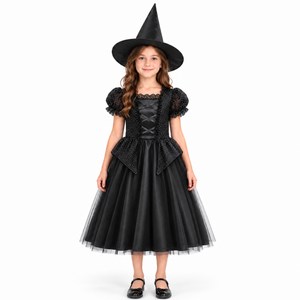 Rochie de prințesă vrăjitoare pentru fetițe, cu pălărie inclusă – costum pentru joc de rol, Halloween și petreceri tematice