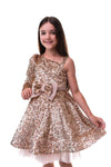 CELIA - Rochiță de ocazie din catifea cu paiete, tulle fin și fundițe decorative, auriu