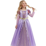 Rochie de prințesă pentru fete, cu model regal lila și detalii aurii - costumație pentru joc de rol și petreceri tematice