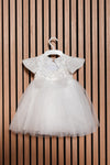 ELDA - Rochiță de ceremonie din tulle fin cu dantelă, broderie și aplicații stralucitoare, alb
