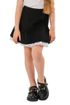DARINA – Fusta scurta din stofa cu volan alb in contrast, negru
