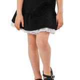 DARINA – Fusta scurta din stofa cu volan alb in contrast, negru