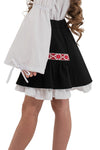 DARINA – Fusta scurta din stofa cu motive etnice si volan in contrast, negru/rosu