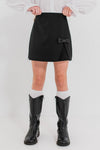 KELLY - Fusta/pantalon din stofa cu funda eleganta, skort negru