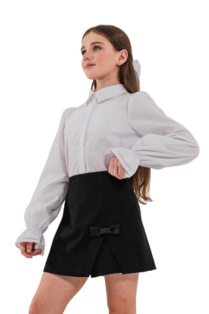 KELLY - Fusta/pantalon din stofa cu funda eleganta, skort negru