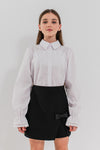KELLY - Fusta/pantalon din stofa cu funda eleganta, skort negru