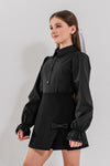 KELLY - Fusta/pantalon din stofa cu funda eleganta, skort negru