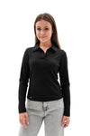 ELOISE – Bluza polo pentru fete cu maneca lunga, model rib, negru