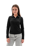 ELOISE – Bluza polo pentru fete cu maneca lunga, model rib, negru