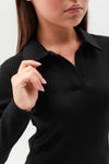 ELOISE – Bluza polo pentru fete cu maneca lunga, model rib, negru