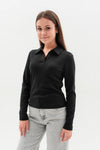 ELOISE – Bluza polo pentru fete cu maneca lunga, model rib, negru