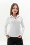 ELOISE – Bluza polo pentru fete cu maneca lunga, model rib, alb