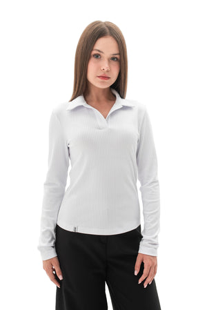 ELOISE – Bluza polo pentru fete cu maneca lunga, model rib, alb