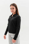 ELOISE – Bluza polo pentru fete cu maneca lunga, model rib, negru