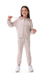 FRANCES- Trening din bumbac premium, set hanorac cu fermoar si pantaloni, bej