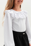 EDMY – Bluza eleganta din bumbac cu volane la guler si maneci bufante, alb