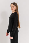 AMALIA – Bluza din bumbac cu maneca lunga si fundite aplicate, negru