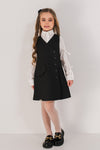 ERICA - Sarafan din stofa cu model de croi semi-ajustat, inchidere cu nasturi si buzunar decorativ, negru