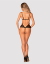 Body Megies Teddy - lenjerie erotică provocatoare din dantelă cu decupaje L/XL, negru cu roșu bordo