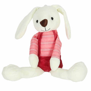 Iepuraș de pluș pentru copii, 36 cm, cu bluziță și pantalonași cu bretele – jucărie de atașament, roșu