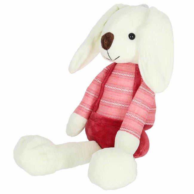 Iepuraș de pluș pentru copii, 36 cm, cu bluziță și pantalonași cu bretele – jucărie de atașament, roșu – imagine 2