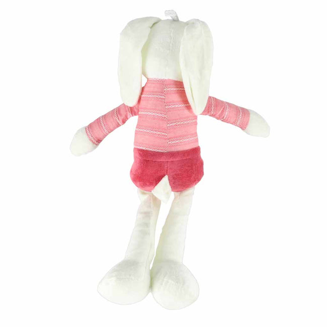 Iepuraș de pluș pentru copii, 36 cm, cu bluziță și pantalonași cu bretele – jucărie de atașament, roșu – imagine 6