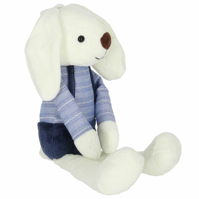 Iepuraș de pluș pentru copii, 36 cm, cu bluziță și pantalonași cu bretele – jucărie de atașament, albastru – imagine 2