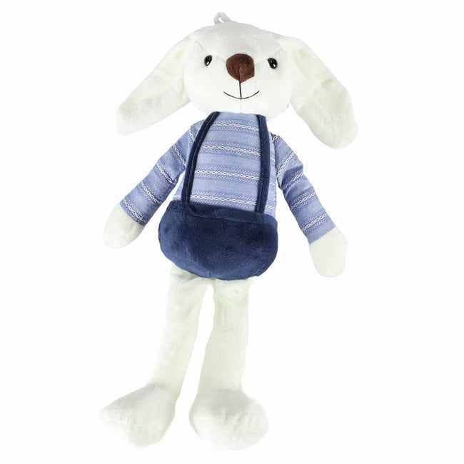 Iepuraș de pluș pentru copii, 36 cm, cu bluziță și pantalonași cu bretele – jucărie de atașament, albastru – imagine 4