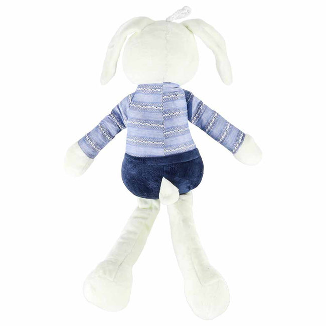 Iepuraș de pluș pentru copii, 36 cm, cu bluziță și pantalonași cu bretele – jucărie de atașament, albastru – imagine 6