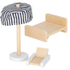 Casa de păpuși din lemn cu 3 etaje, mobilier complet, lumini LED și terasă, 78 cm, roz pastel
