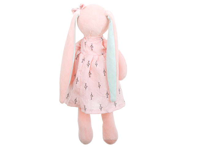Iepuraș de pluș pentru copii, 35 cm, cu rochiță detașabilă și urechi lungi – jucărie de atașament, roz – imagine 3