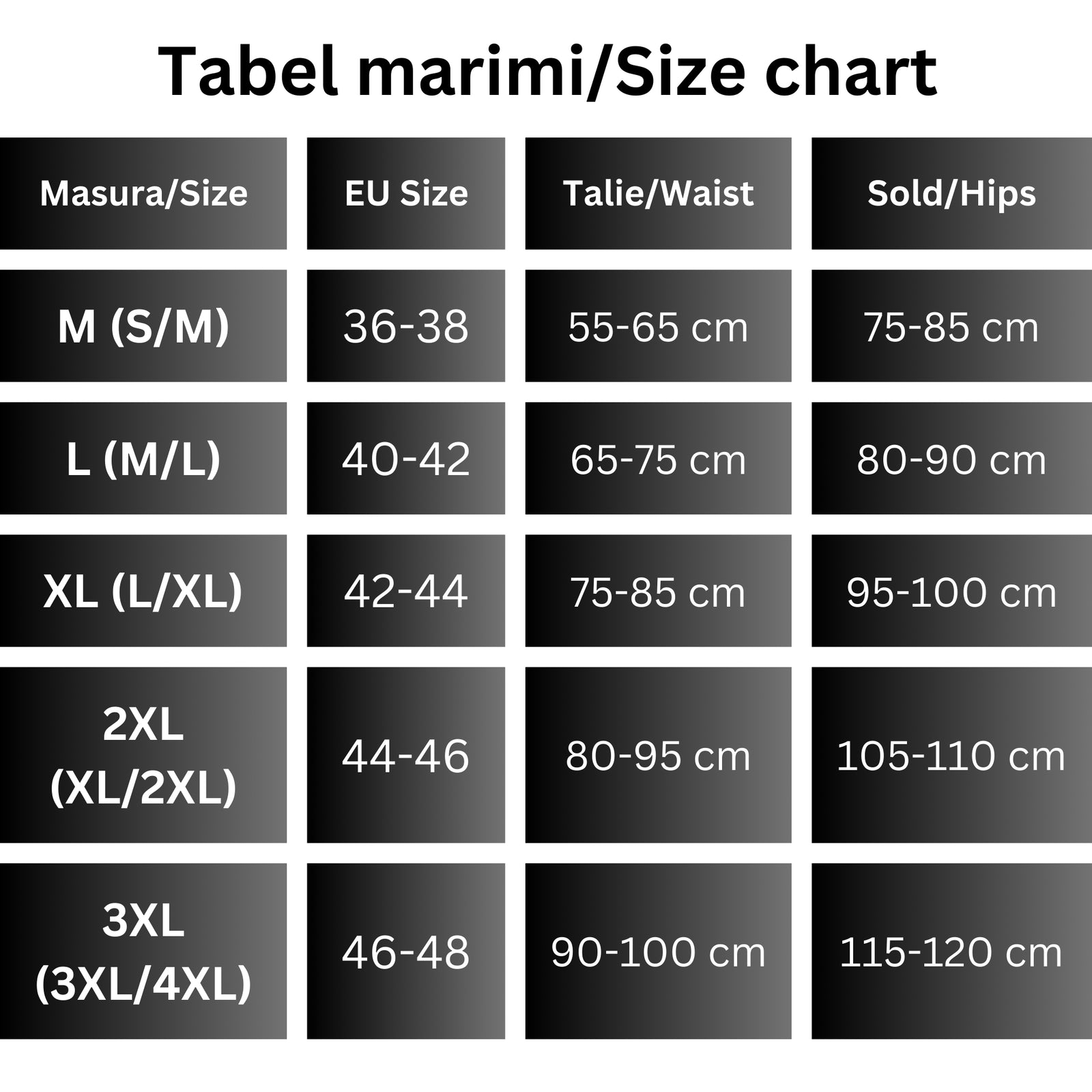 Tabel de mărimi pentru Body modelator cu compresie abdomen și efect de lifting la bust, lenjerie modelatoare fără cusaturi, din material respirabil, ușor de imbracat - bej