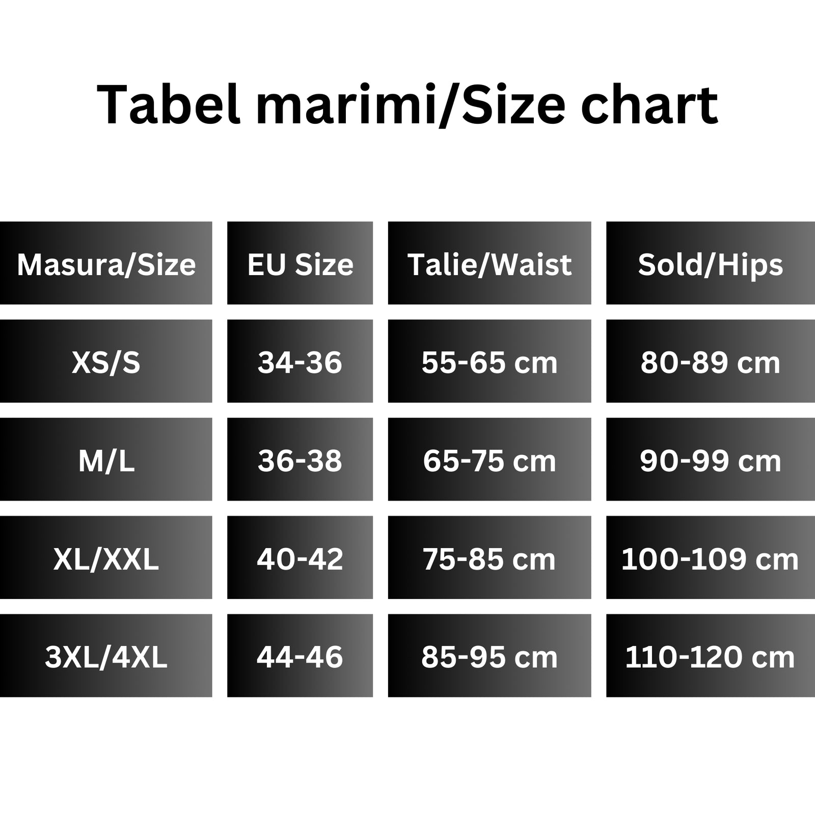 Tabel de mărimi pentru Chilot modelator cu talie înaltă pentru compresie abdomen, lenjerie modelatoare din material respirabil- bej