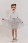 VARVARA - Rochita eleganta din bumbac si volane din tulle cu buline, alb
