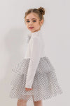 VARVARA - Rochita eleganta din bumbac si volane din tulle cu buline, alb