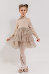 VARVARA - Rochita eleganta din bumbac si volane din tulle cu buline, bej