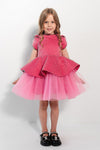 VERONICA - Rochita de ocazie din catifea cu buline si tulle fin cu crinolina, fuchsia