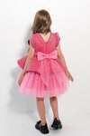 VERONICA - Rochita de ocazie din catifea cu buline si tulle fin cu crinolina, fuchsia