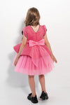 VERONICA - Rochita de ocazie din catifea cu buline si tulle fin cu crinolina, fuchsia
