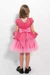 VERONICA - Rochita de ocazie din catifea cu buline si tulle fin cu crinolina, fuchsia