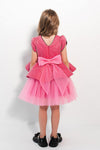 VERONICA - Rochita de ocazie din catifea cu buline si tulle fin cu crinolina, fuchsia