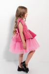 VERONICA - Rochita de ocazie din catifea cu buline si tulle fin cu crinolina, fuchsia