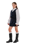 STEFFY - Vesta din stofa cu fundite pentru uniforma scolara de fete, bleumarin