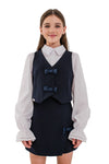 STEFFY - Vesta din stofa cu fundite pentru uniforma scolara de fete, bleumarin