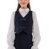 STEFFY - Vestă din stofă cu fundițe pentru uniformă școlară de fete, bleumarin