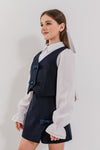 STEFFY - Vesta din stofa cu fundite pentru uniforma scolara de fete, bleumarin