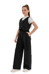 STEFFY - Vesta din stofa cu fundite pentru uniforma scolara de fete, negru