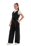 STEFFY - Vesta din stofa cu fundite pentru uniforma scolara de fete, negru